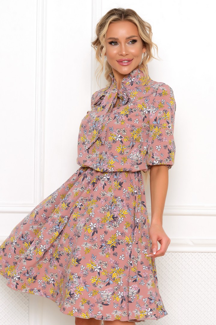 Фото товара 22481, пепельно-розовое платье с бантом